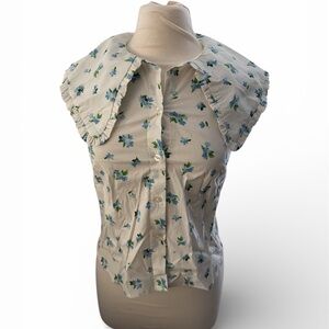 WeWoreWhat Floral Button-Up Blouse - Cream and Blue